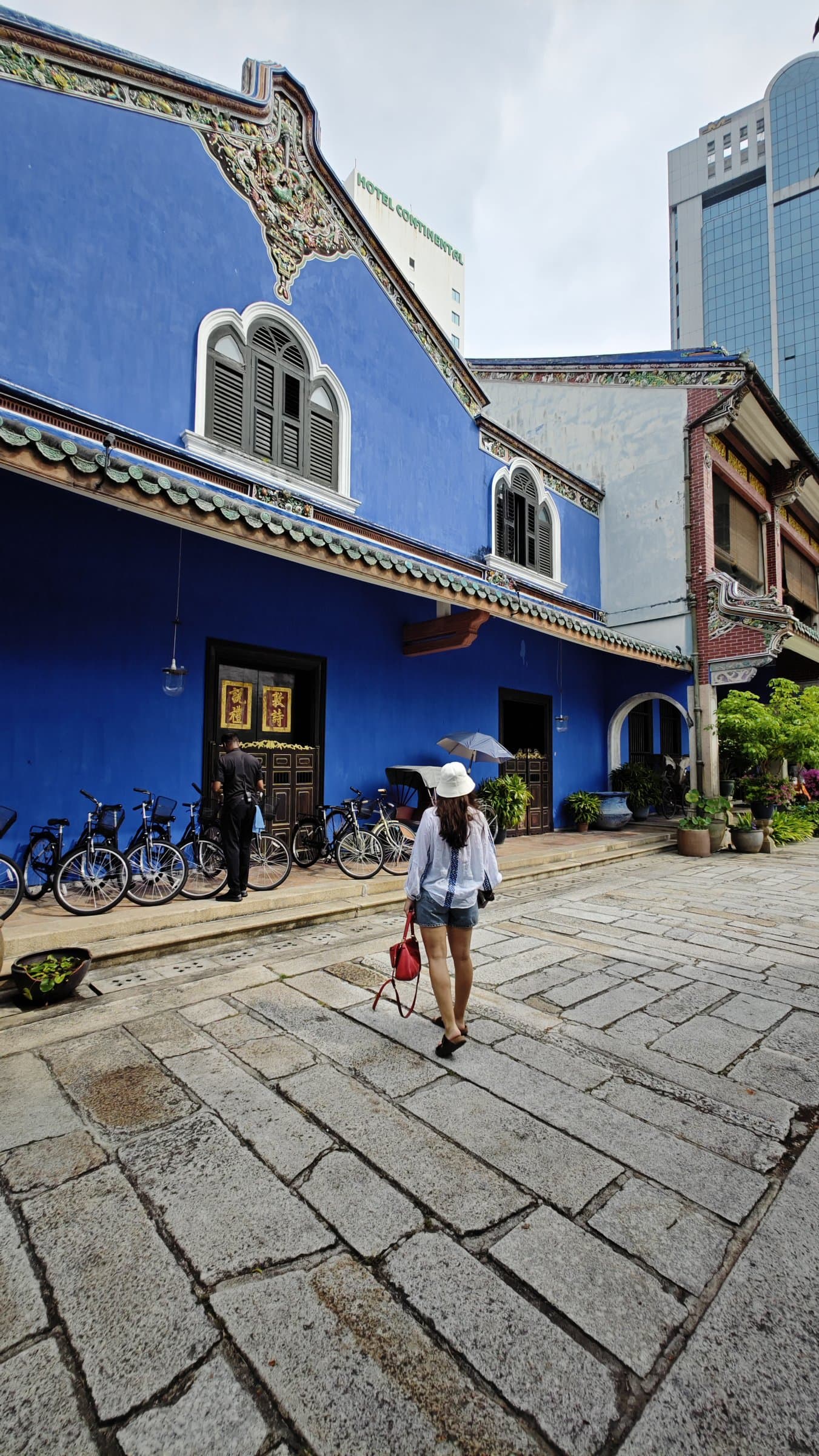 The cobalt-blue facade of the Cheong Fatt Tze Mansion, also known as the Blue Mansion, in George Town, Penang